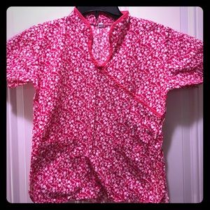 Pink flower Scrub Top